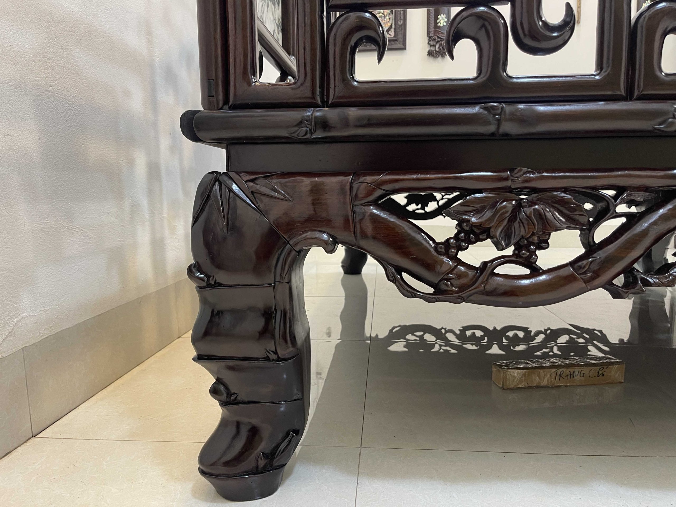 Giường Ba Thành Chạm Trúc Tựa Móc (17) Giường Ba Thành Chạm Trúc Tựa Móc