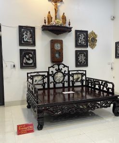 Giường Ba Thành Chạm Trúc Tựa Móc