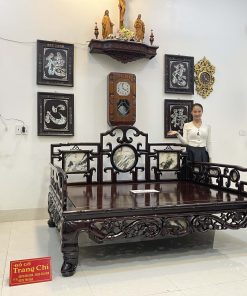 Giường Ba Thành Chạm Trúc Tựa Móc