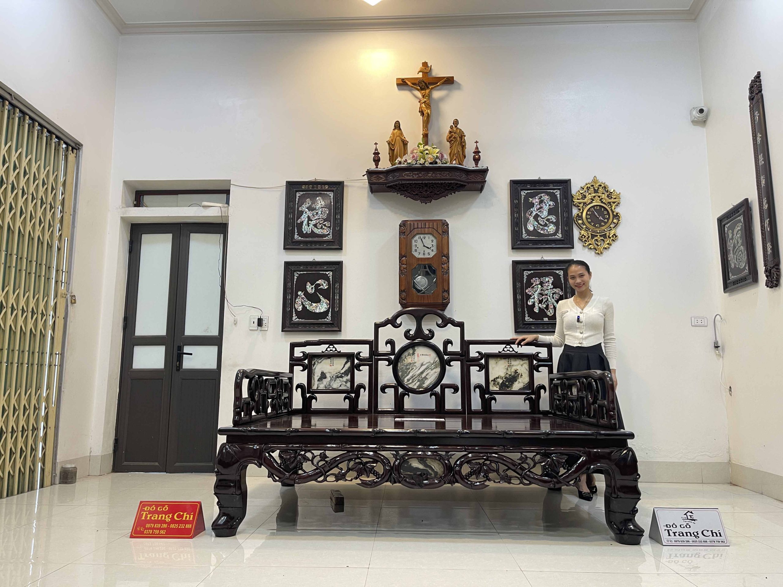 Giường Ba Thành Chạm Trúc Tựa Móc (27) Giường Ba Thành Chạm Trúc Tựa Móc