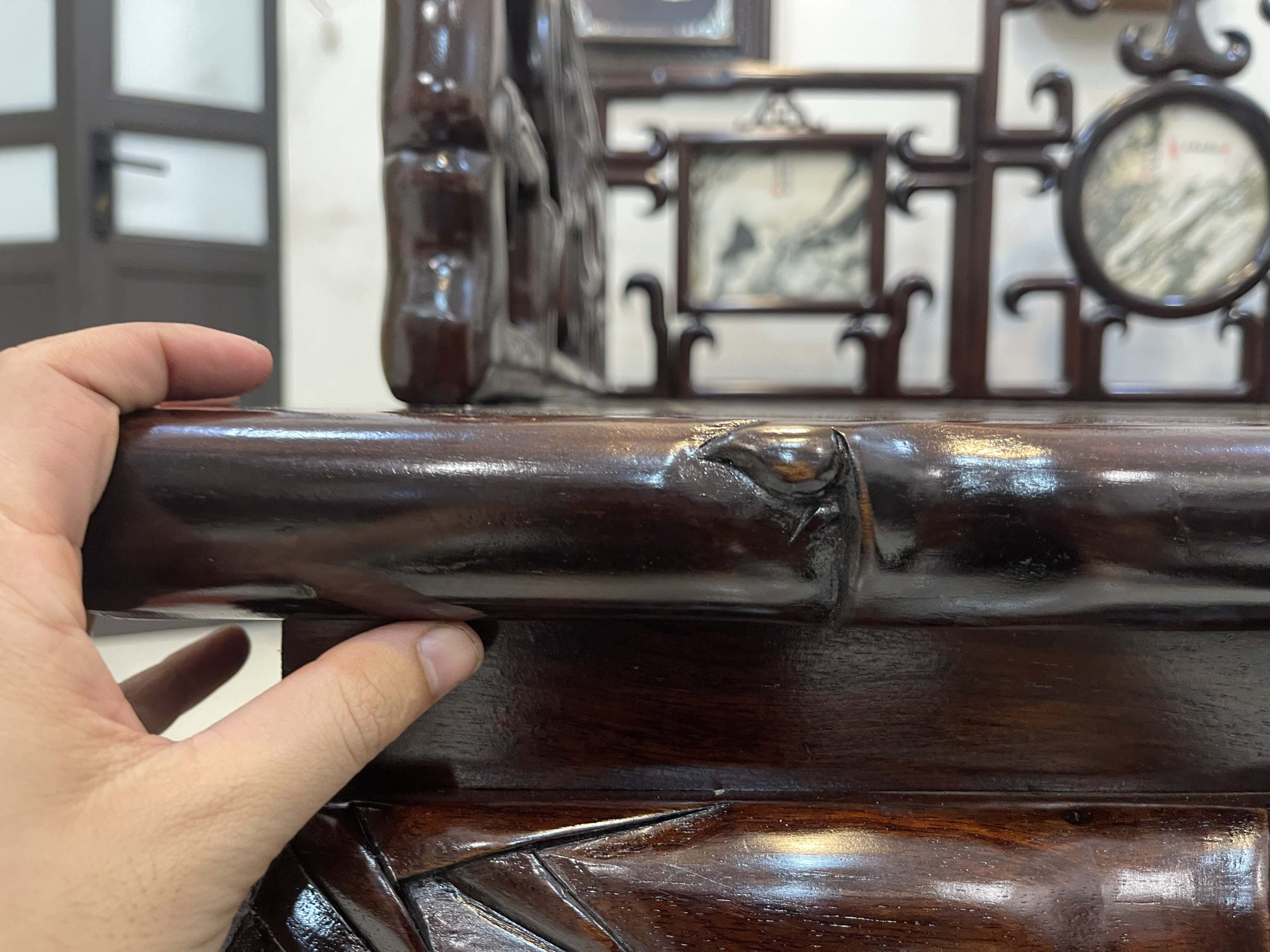 Giường Ba Thành Chạm Trúc Tựa Móc (5) Giường Ba Thành Chạm Trúc Tựa Móc