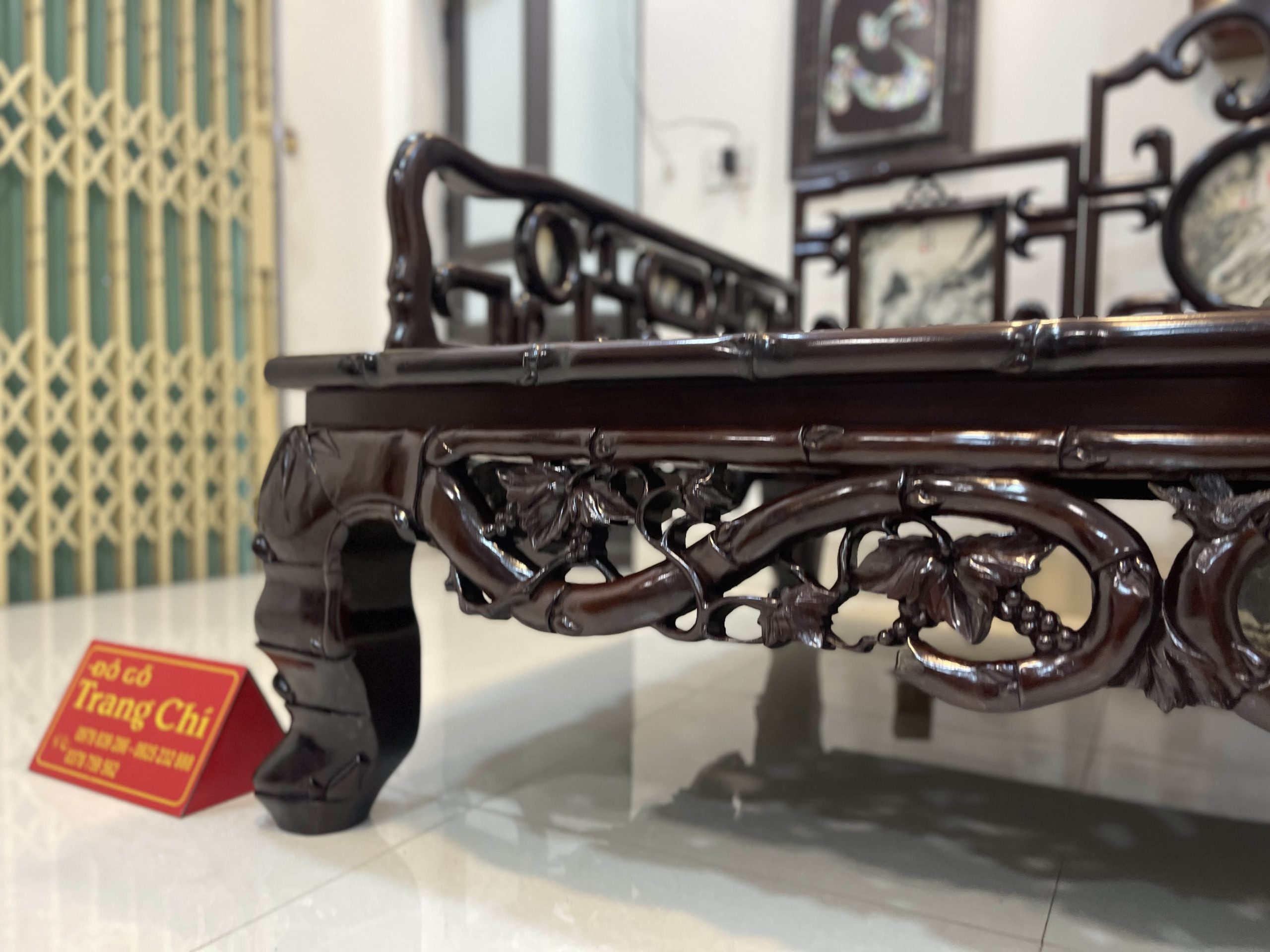 Giường Ba Thành Chạm Trúc Tựa Móc