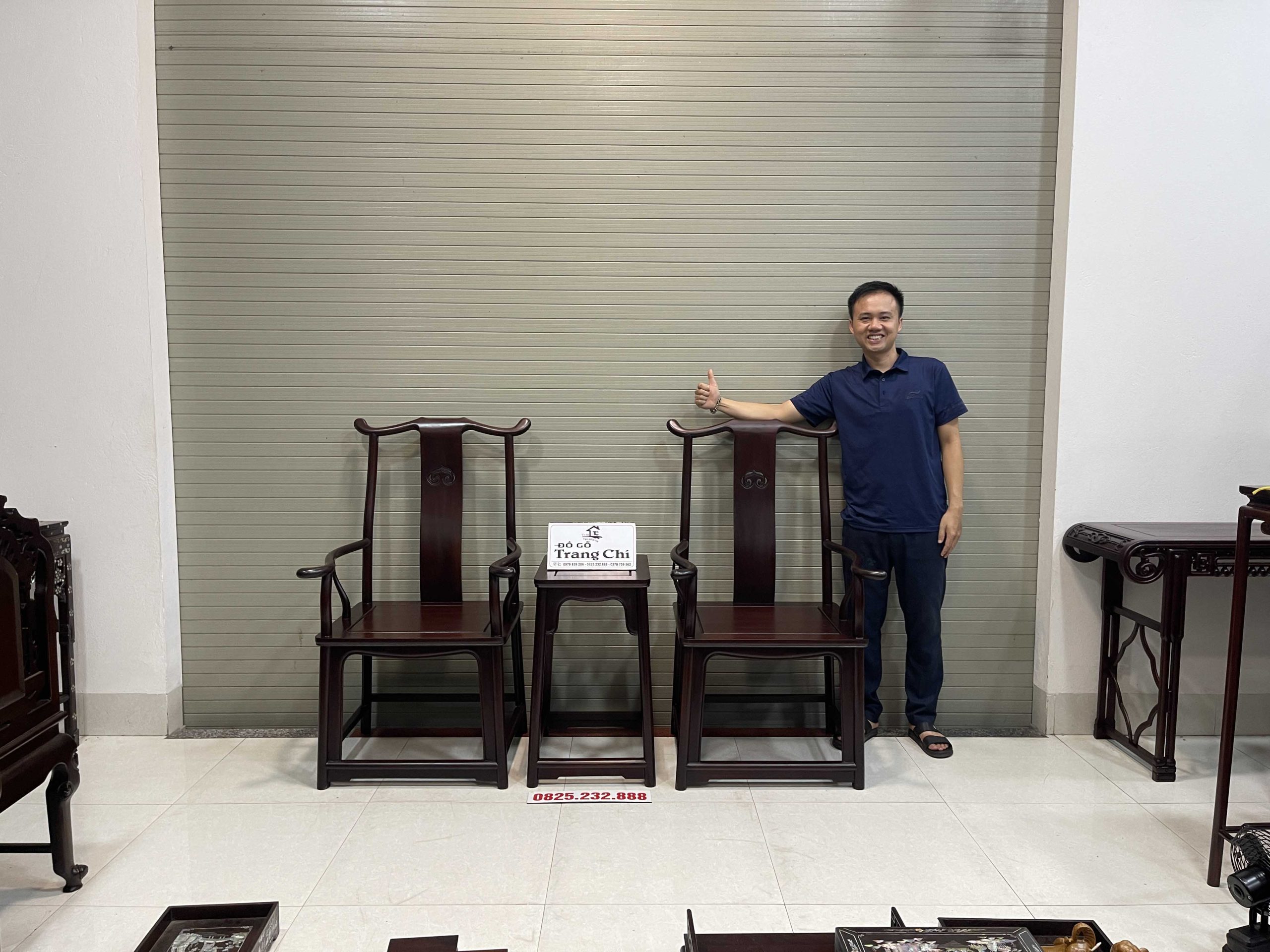 Bộ Ghế Tai Quan 3 Món Gỗ Gụ