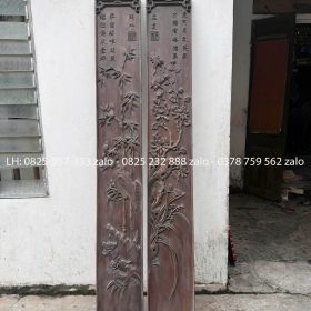 Cặp Câu Đối Cúc Trúc Gỗ Lim