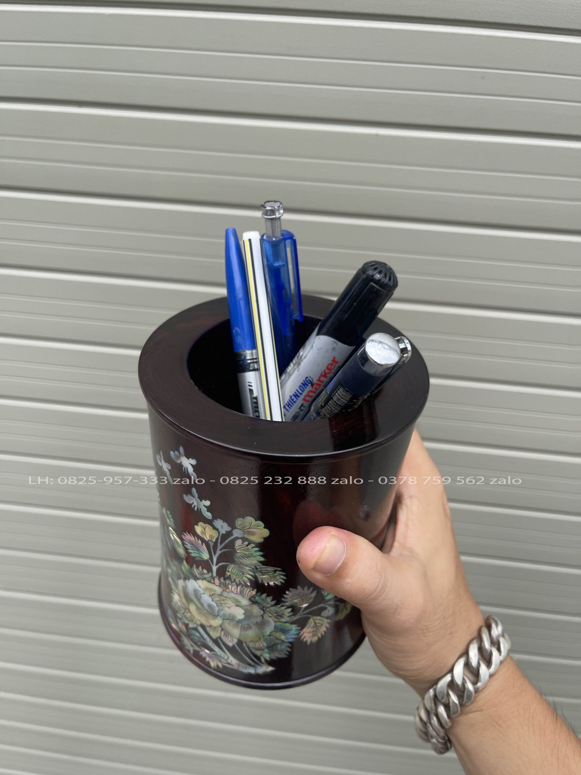 Ống Đựng Bút Gỗ Trắc Khảm Gỗ Trắc