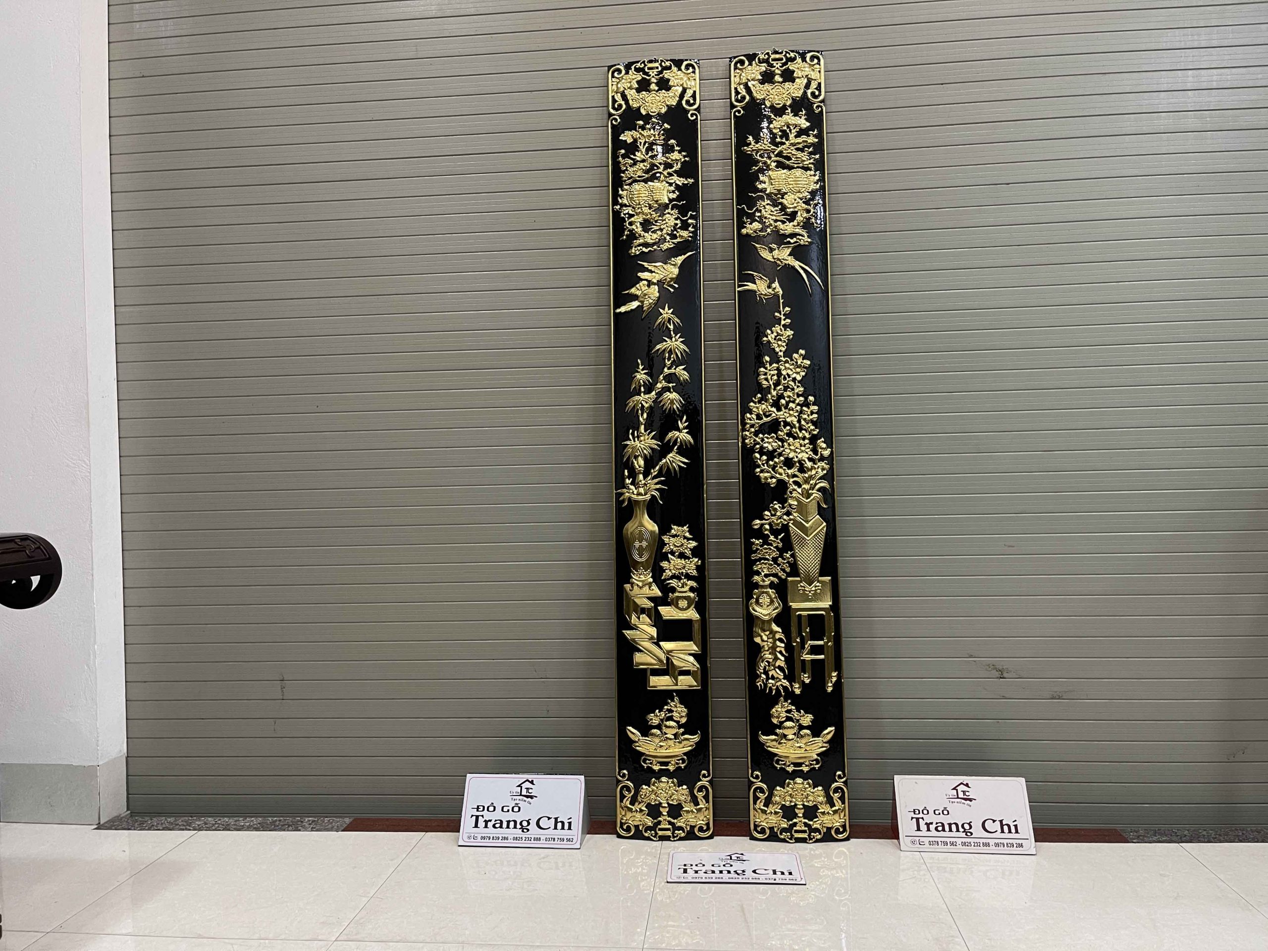 Cặp Câu Đối Chạm Bốn Mùa Sơn Thiếc Vàng (14) Cặp Câu Đối Chạm Bốn Mùa Sơn Thiếc Vàng