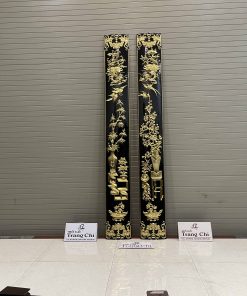 Cặp Câu Đối Chạm Bốn Mùa Sơn Thiếc Vàng