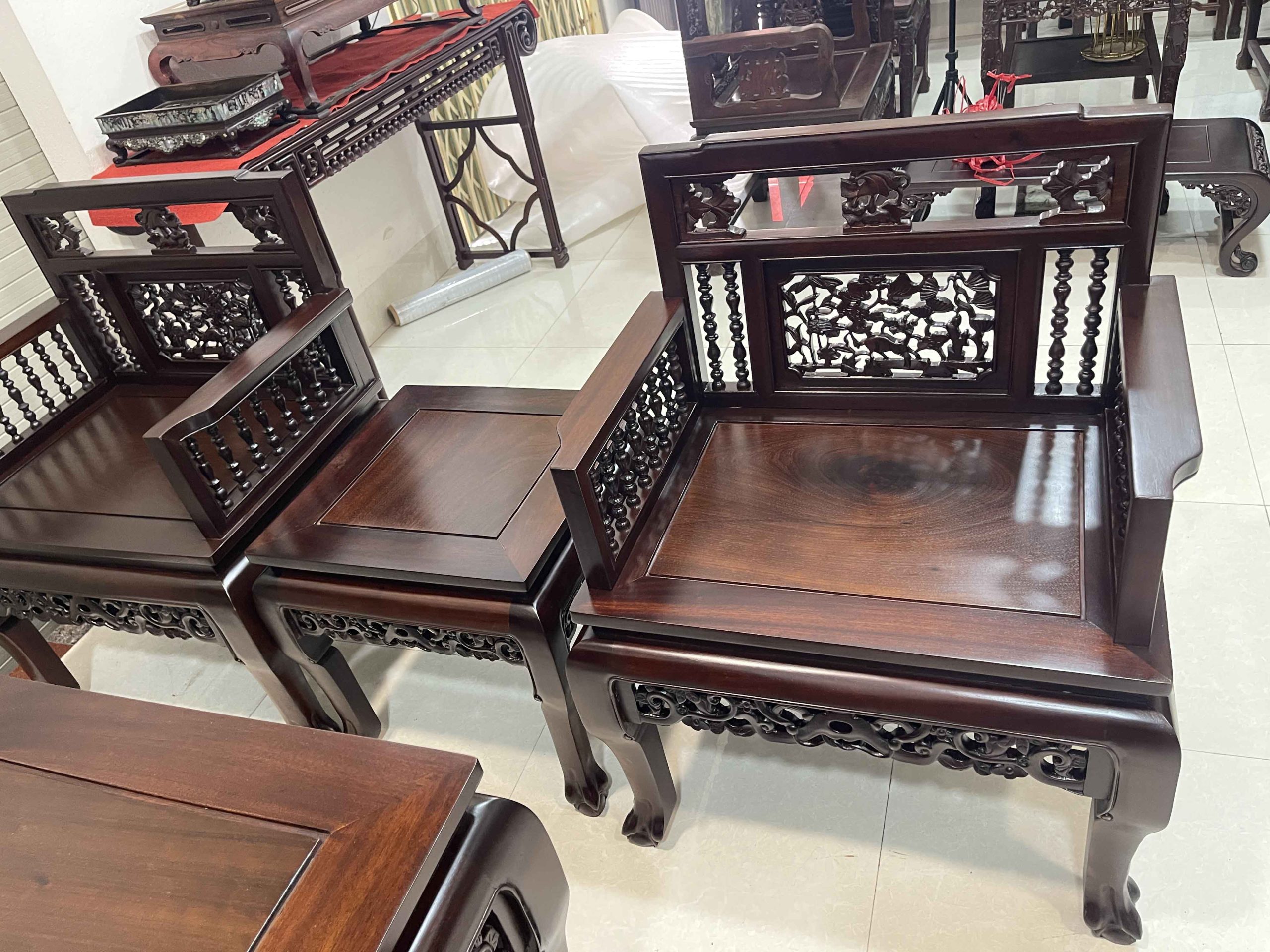 Trường Kỷ Song Tiện 1 Đoản 2 Ghế Đơn 1 Bàn 2 Đôn