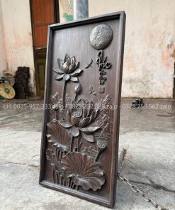 Tranh Chạm Chữ Phúc Hoa Sen Gỗ Lim