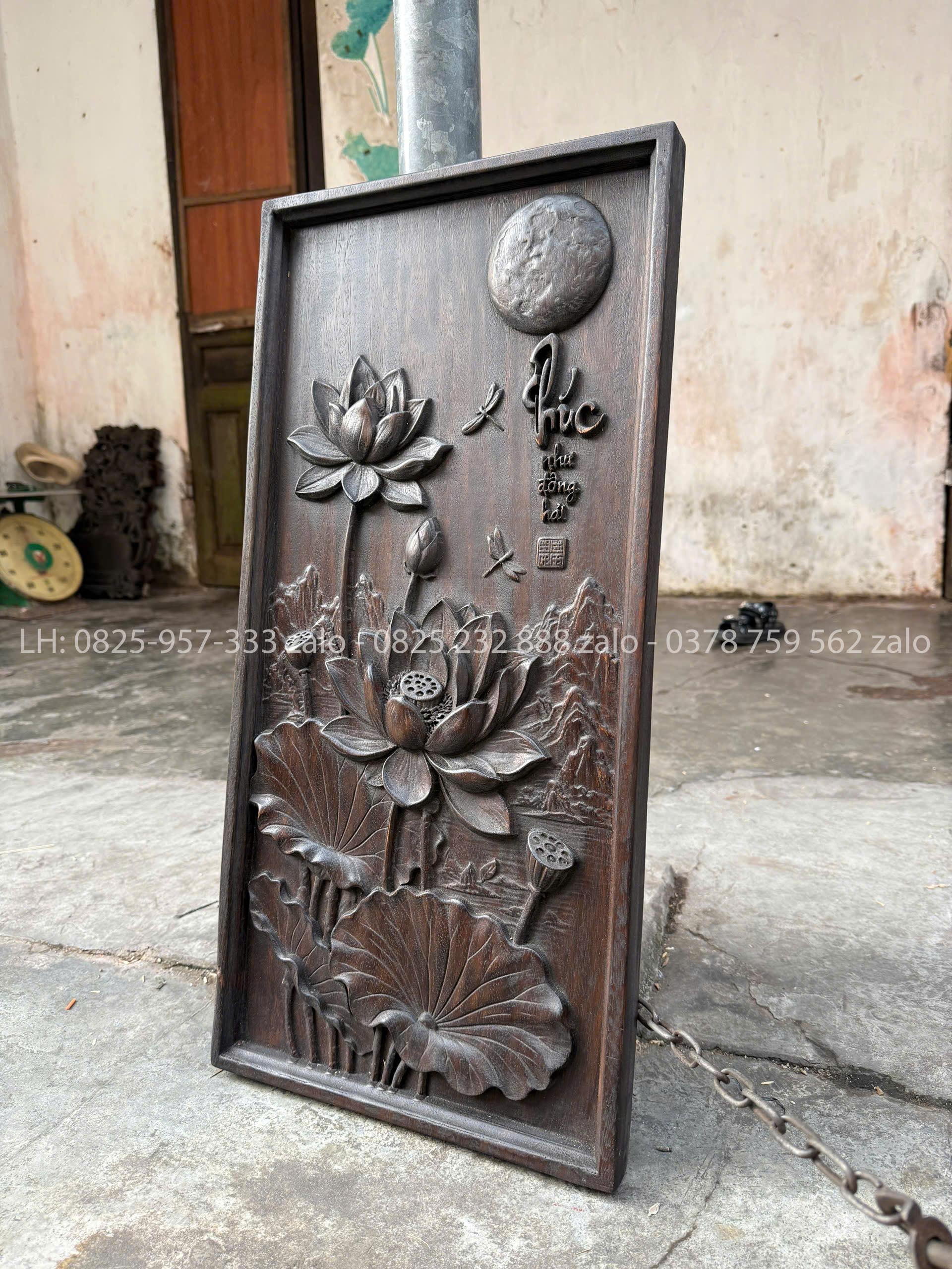 Tranh Chạm Chữ Phúc Hoa Sen Gỗ Lim (3) Tranh Chạm Chữ Phúc Hoa Sen Gỗ Lim