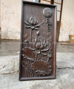 Tranh Chạm Chữ Phúc Hoa Sen Gỗ Lim