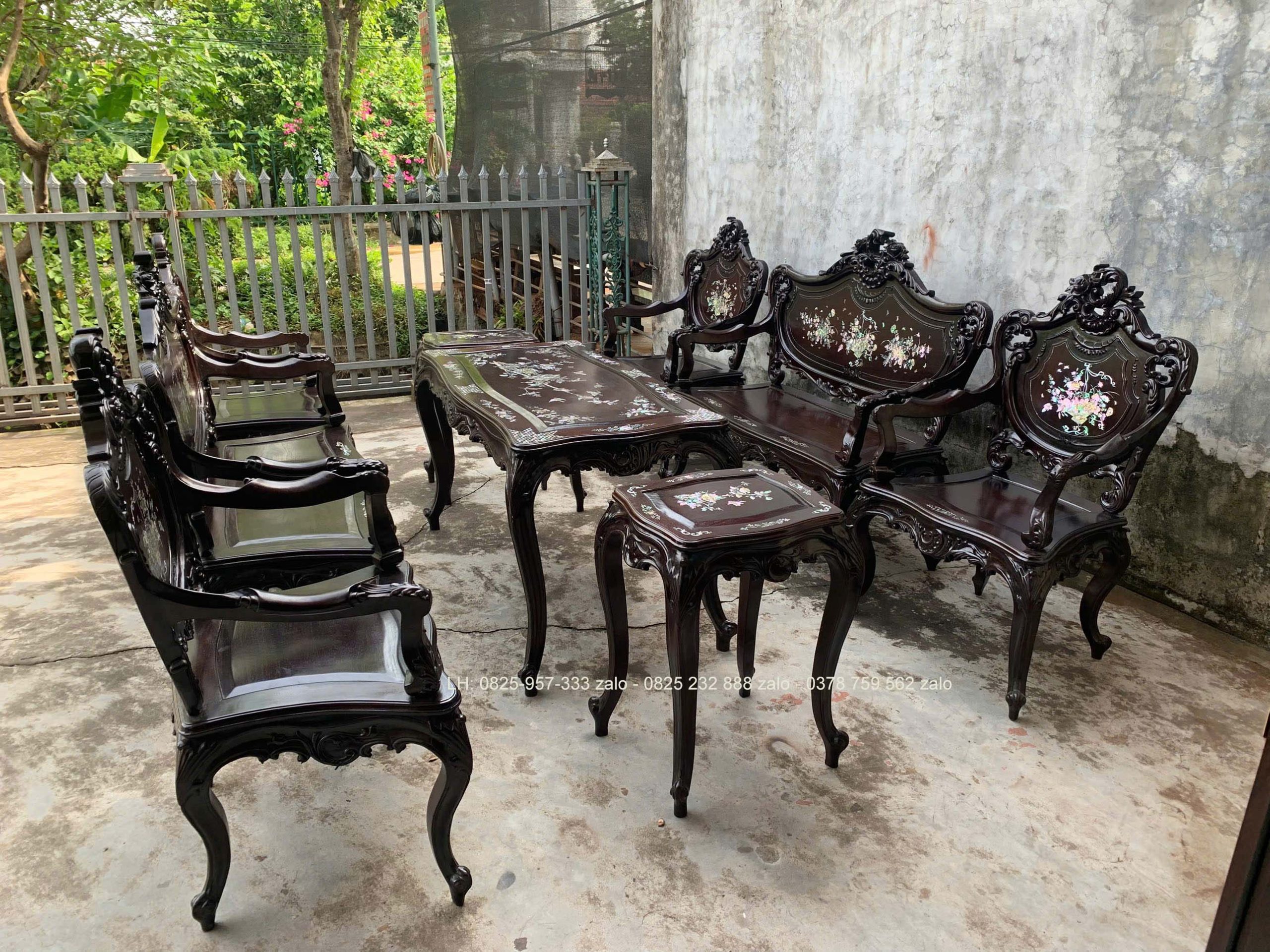 Bộ Bàn Ghế Louis 9 Món Khảm Cẩn Ốc