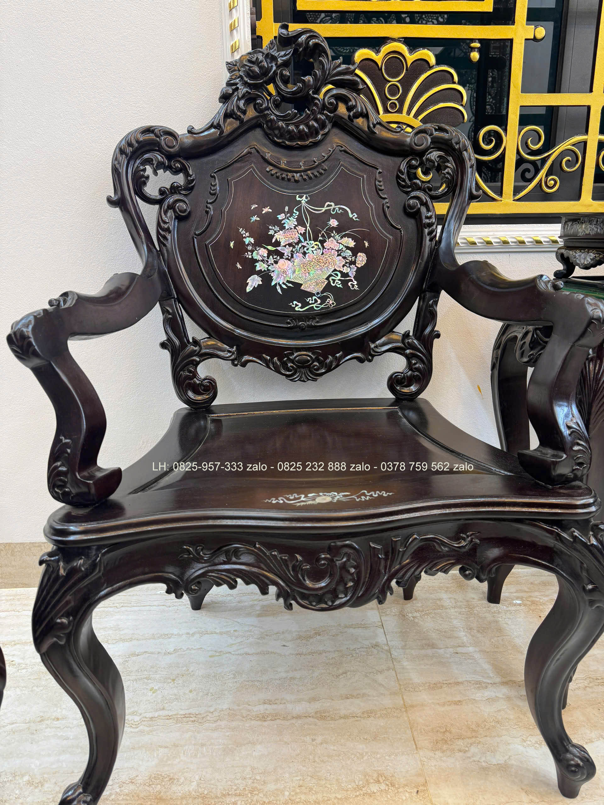 Bộ Bàn Ghế Louis 9 Món Khảm Cẩn Ốc