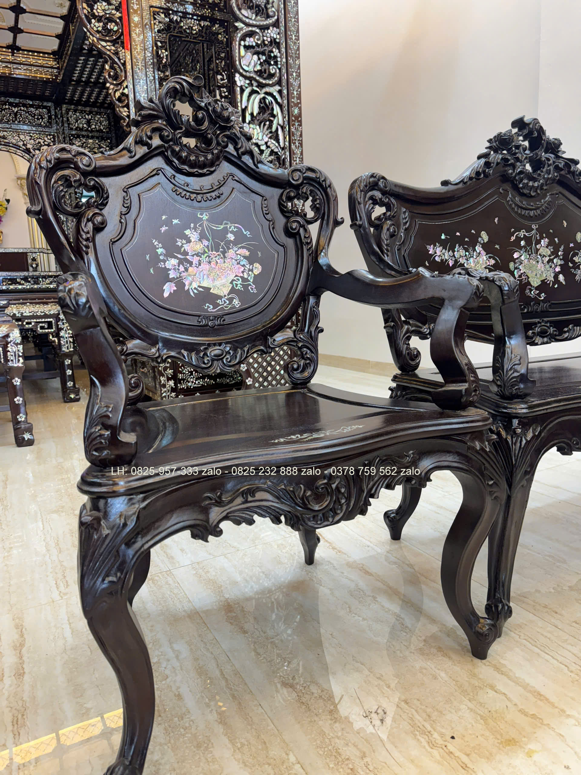 Bộ Bàn Ghế Louis 9 Món Khảm Cẩn Ốc