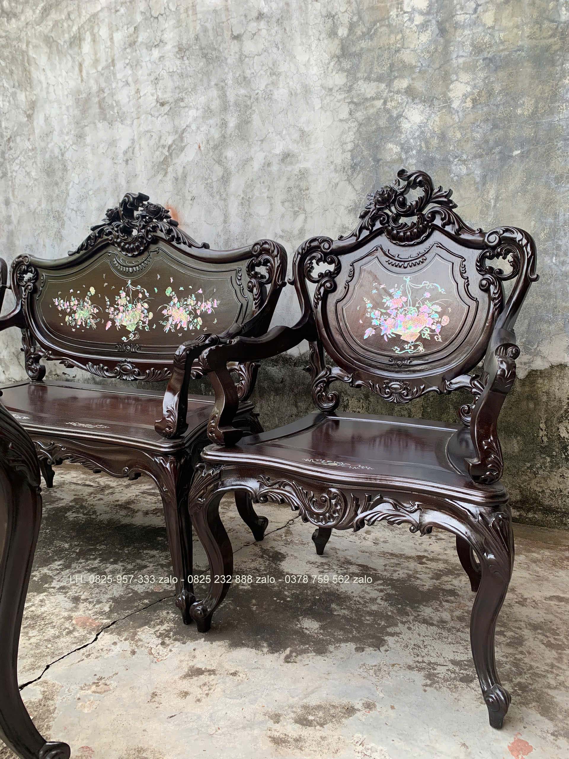 Bộ Bàn Ghế Louis 9 Món Khảm Cẩn Ốc