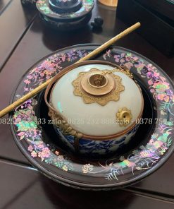 Bộ Bát Điếu Tròn Gỗ Trắc Khảm Ốc Đẹp