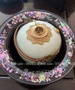 Bộ Bát Điếu Tròn Gỗ Trắc Khảm Ốc Đẹp