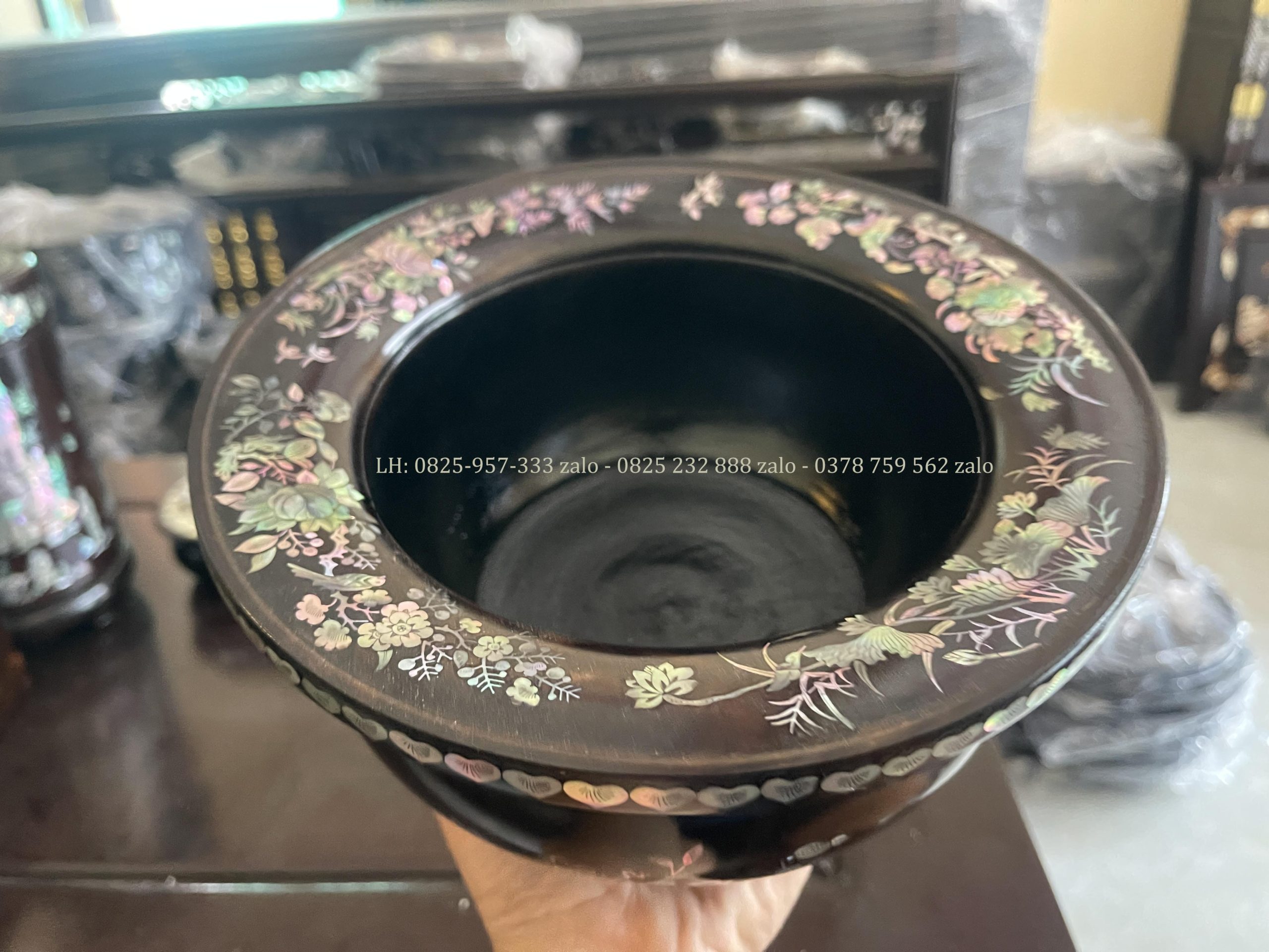 Bộ Bát Điếu Tròn Gỗ Trắc Khảm Ốc Đẹp