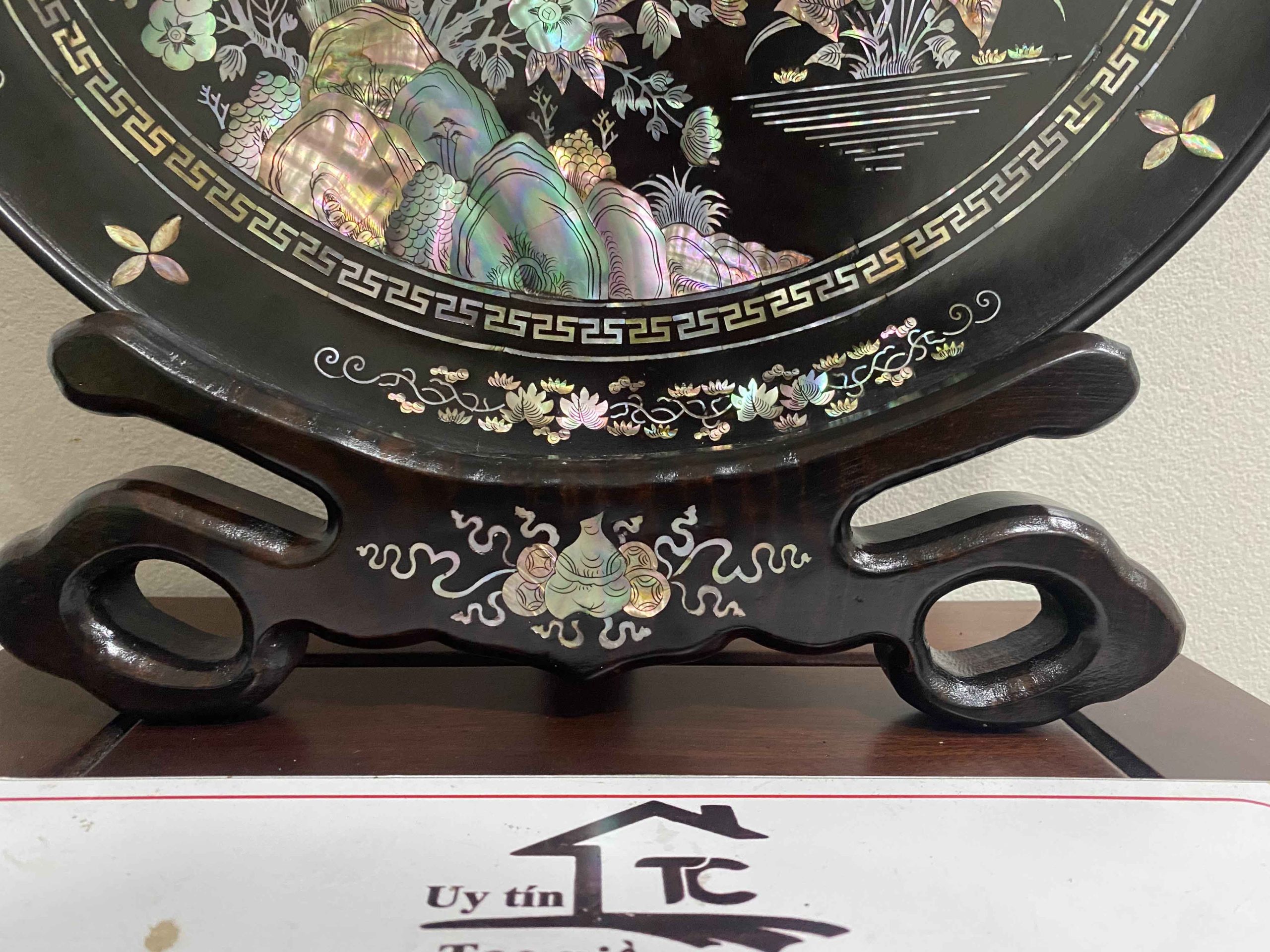 Bộ Đĩa Khảm Trúc Mai Gỗ Gụ (1) Bộ Đĩa Khảm Trúc Mai Gỗ Gụ