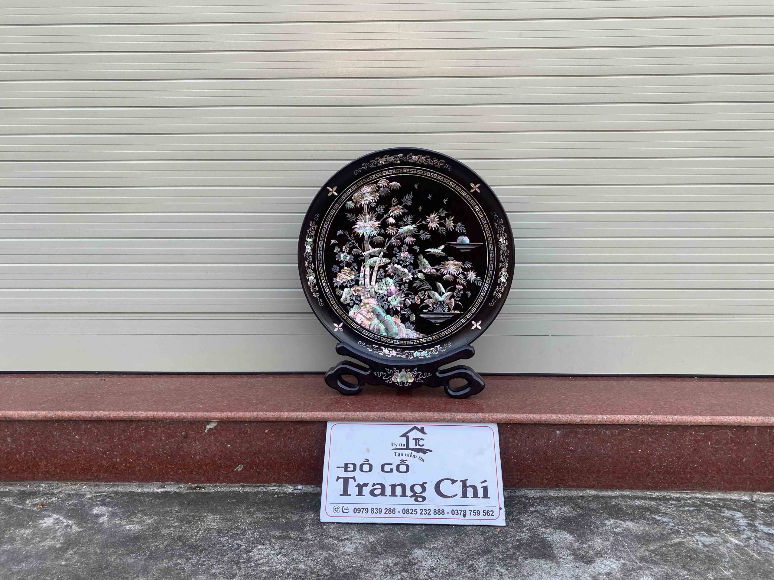 Bộ Đĩa Khảm Trúc Mai Gỗ Gụ