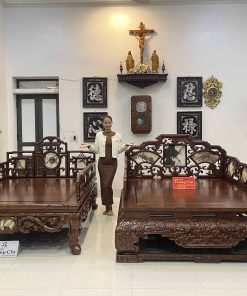 Mẫu Giường Ba Thành Lối Tàu Gỗ Gõ Đỏ Hàng Vip