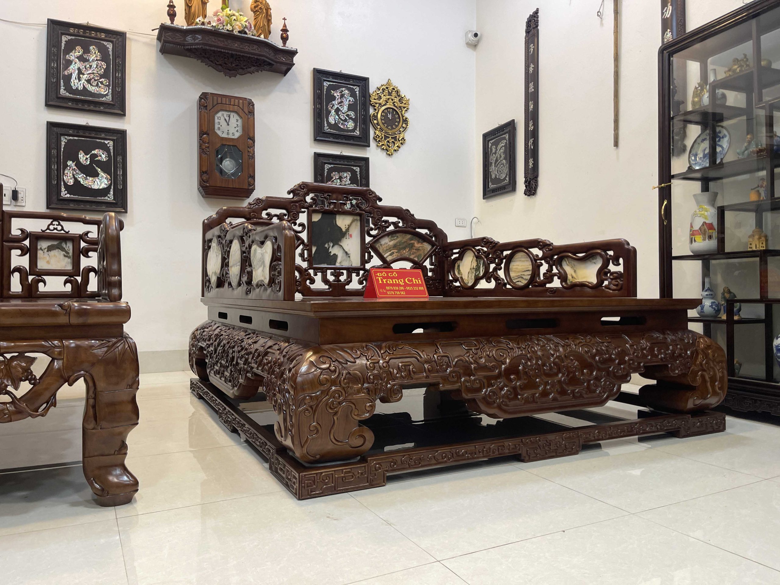 Mẫu Giường Ba Thành Lối Tàu Gỗ Gõ Đỏ Hàng Vip