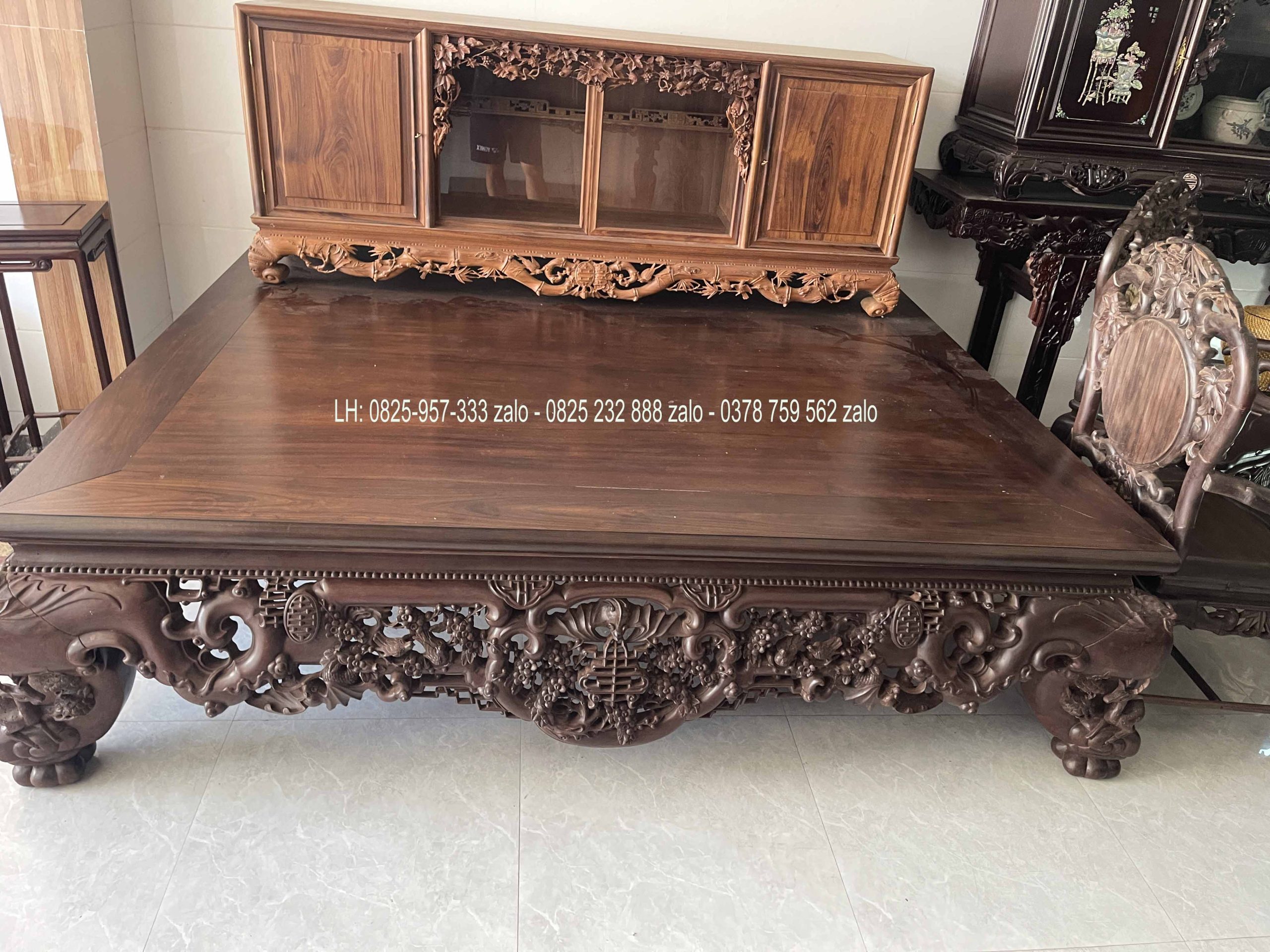 Sập Ngũ Phúc Chân Hươu 220 x 180 Cm Gỗ Gụ (1) Sập Ngũ Phúc Chân Hươu 220 x 180 Cm Gỗ Gụ