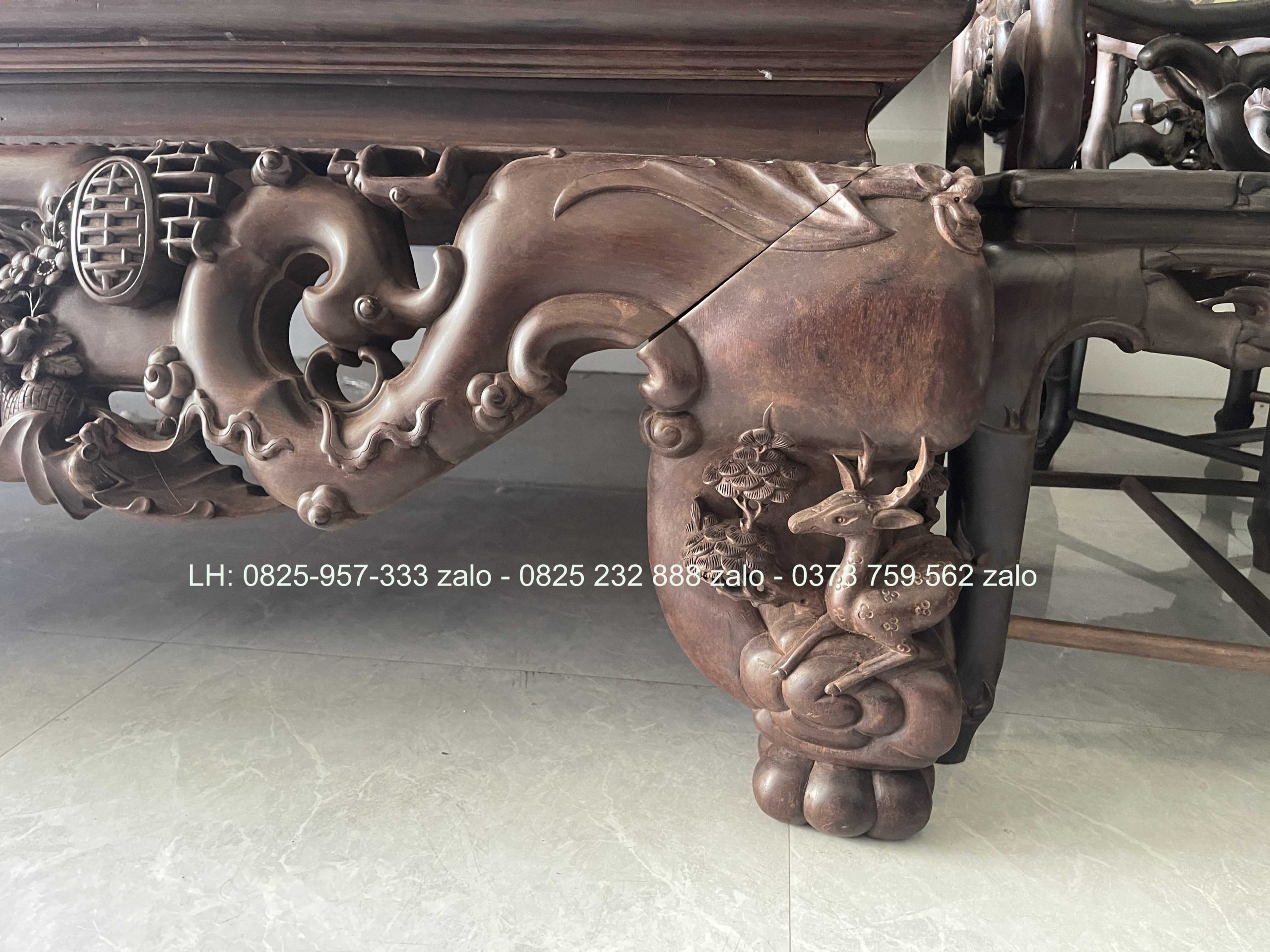 Sập Ngũ Phúc Chân Hươu 220 x 180 Cm Gỗ Gụ (10) Sập Ngũ Phúc Chân Hươu 220 x 180 Cm Gỗ Gụ