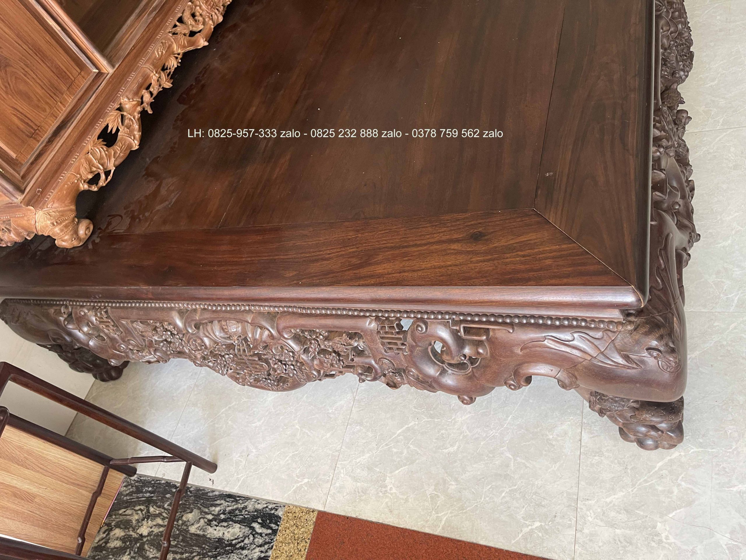 Sập Ngũ Phúc Chân Hươu 220 x 180 Cm Gỗ Gụ (13) Sập Ngũ Phúc Chân Hươu 220 x 180 Cm Gỗ Gụ