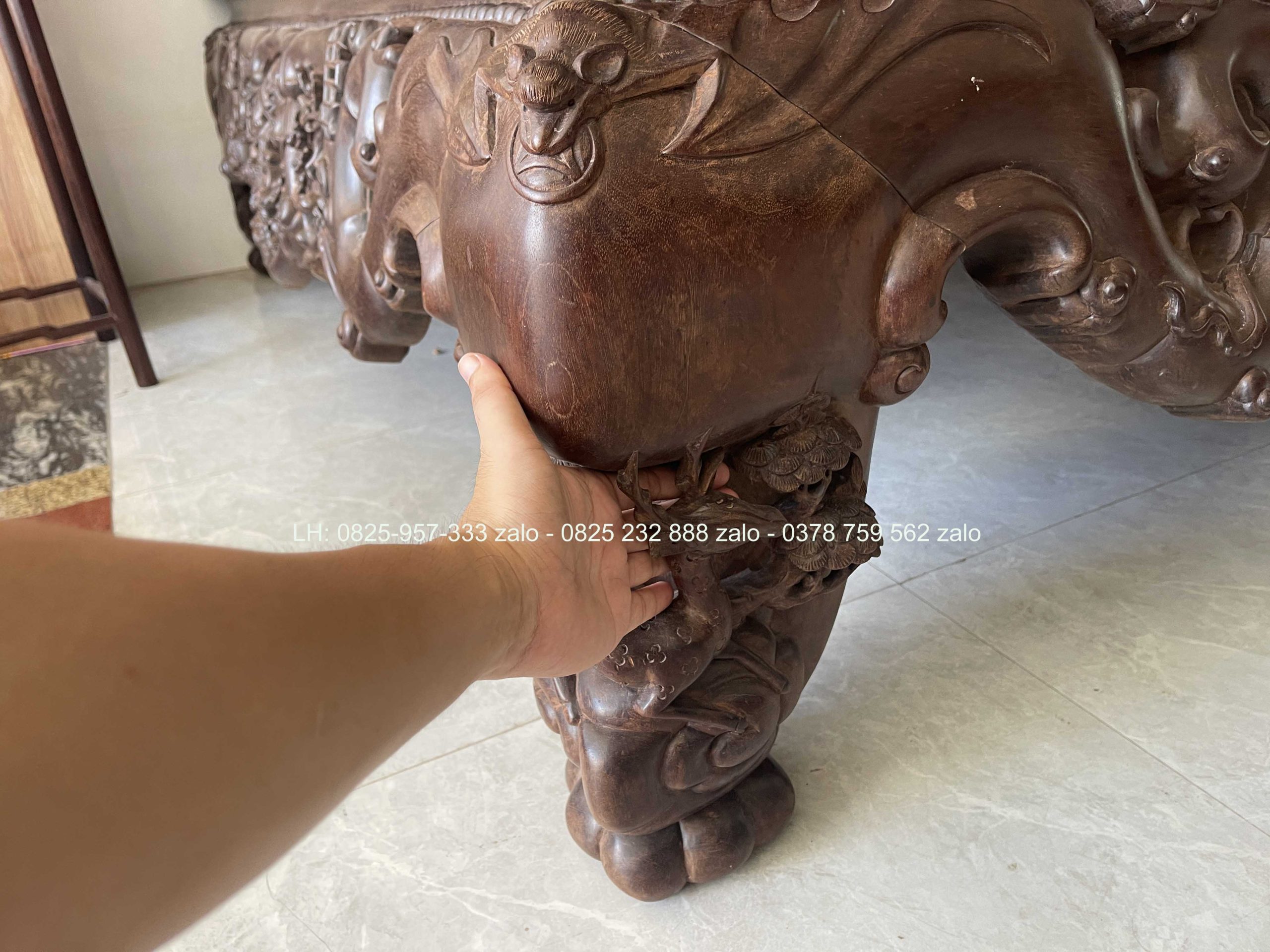 Sập Ngũ Phúc Chân Hươu 220 x 180 Cm Gỗ Gụ (14) Sập Ngũ Phúc Chân Hươu 220 x 180 Cm Gỗ Gụ