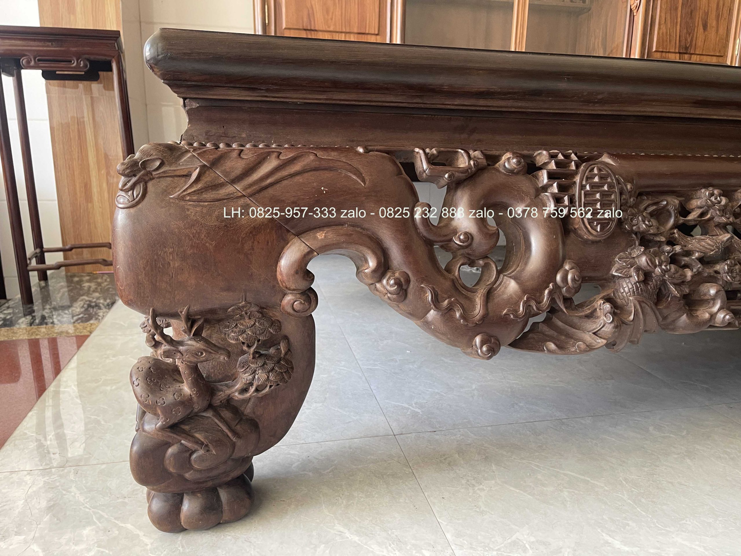 Sập Ngũ Phúc Chân Hươu 220 x 180 Cm Gỗ Gụ