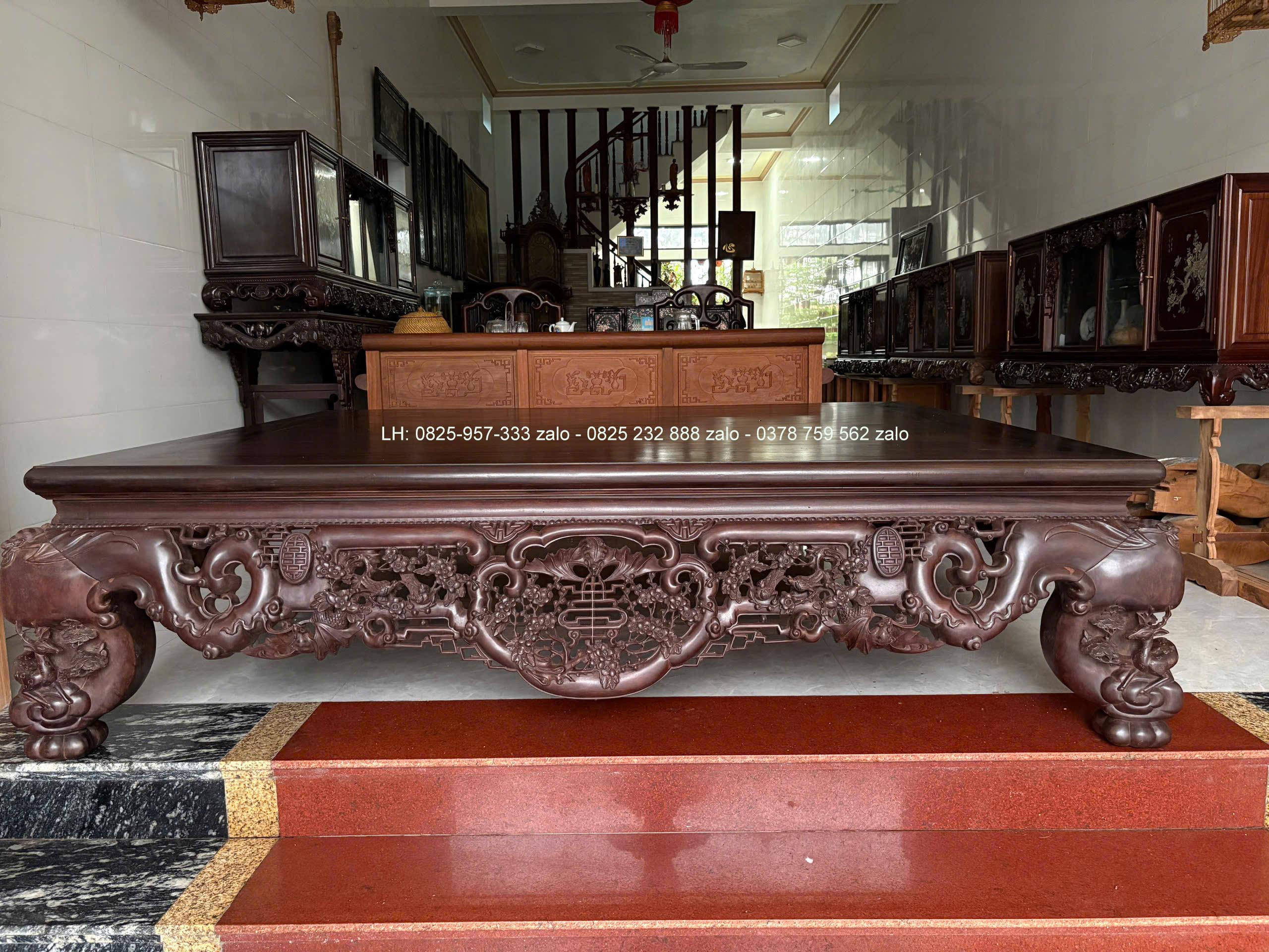 Sập Ngũ Phúc Chân Hươu 220 x 180 Cm Gỗ Gụ
