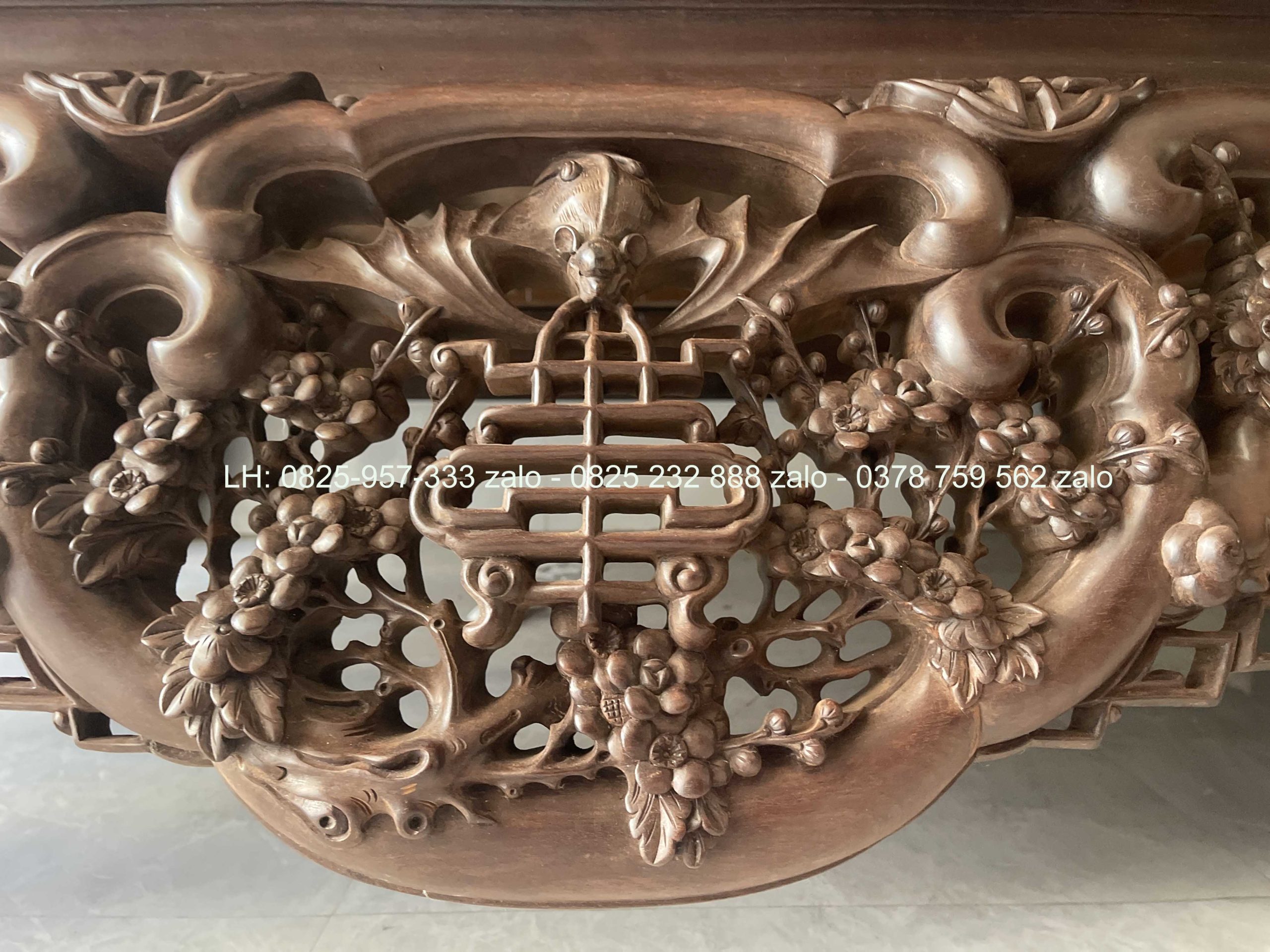 Sập Ngũ Phúc Chân Hươu 220 x 180 Cm Gỗ Gụ (7) Sập Ngũ Phúc Chân Hươu 220 x 180 Cm Gỗ Gụ
