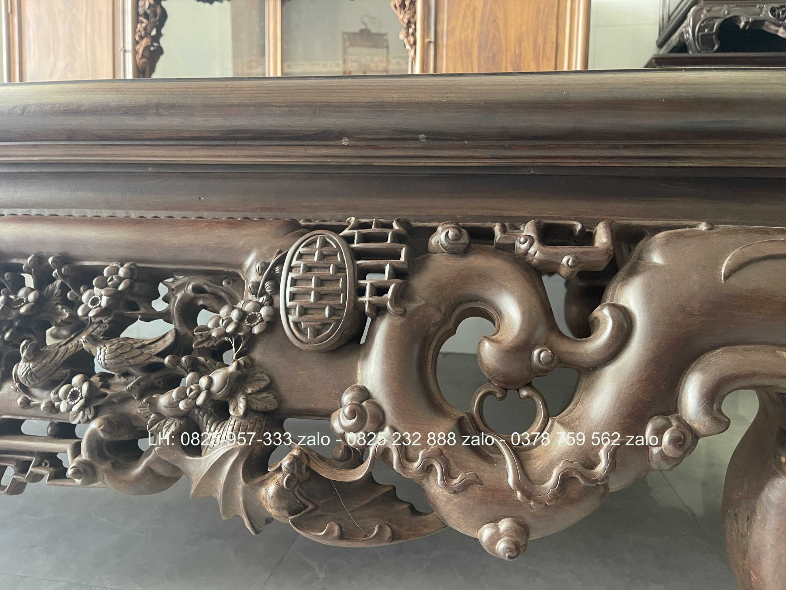 Sập Ngũ Phúc Chân Hươu 220 x 180 Cm Gỗ Gụ (9) Sập Ngũ Phúc Chân Hươu 220 x 180 Cm Gỗ Gụ